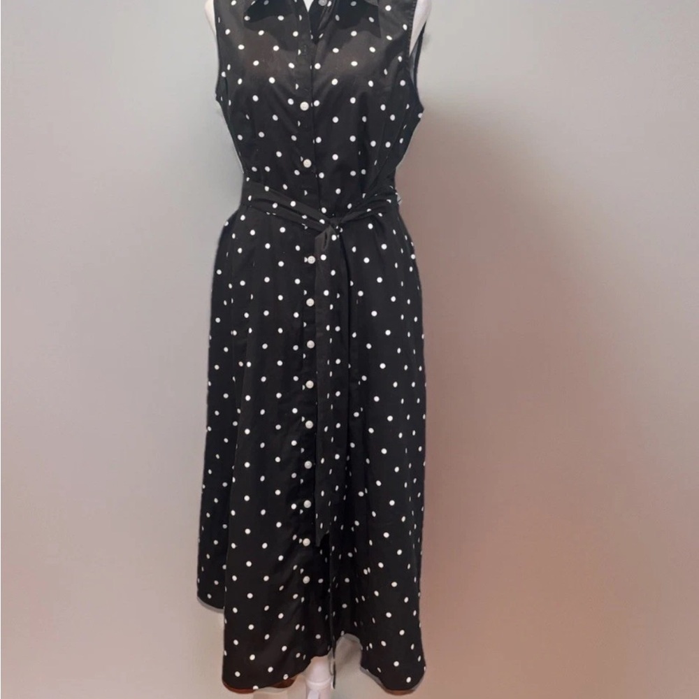SOLD- Tommy Hilfiger 100% Cotton Black and White Polka Dot Midi Dress - Picture 4 of 9